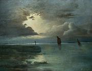 Andreas Achenbach Sonnenuntergang am Meer mit aufziehendem Gewitter oil painting artist